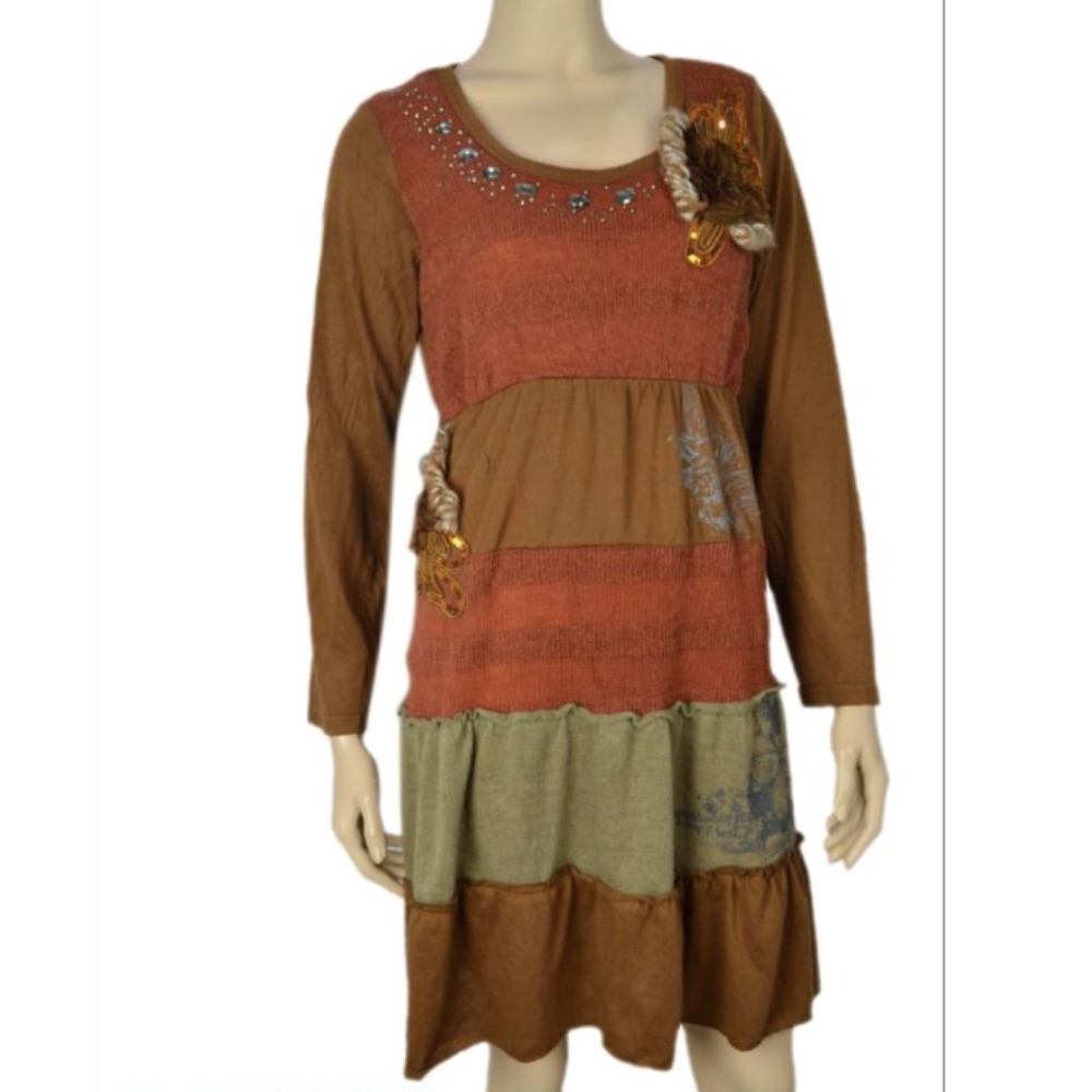 PRETTY ANGEL patchwork rust sweater dress